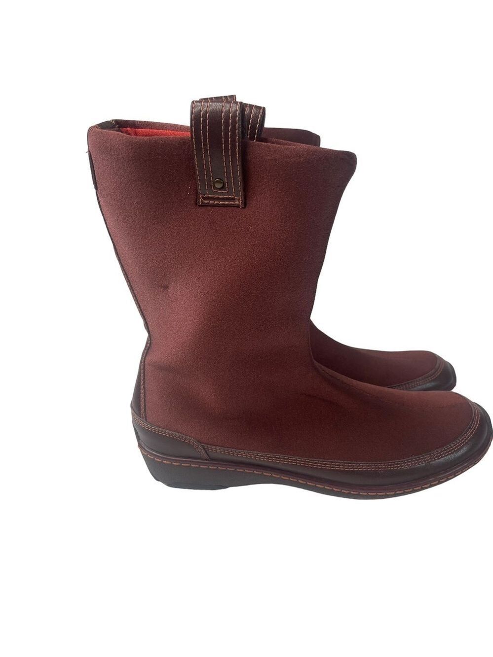 Aetrex Winter Boots Women’s 7.5 Red Stretch Pull-On BB48W Leather Sole Warm